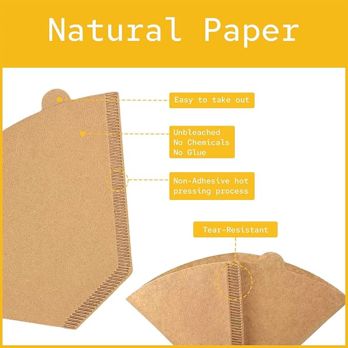 KEETARA Coffee Filters #4 Cone, 100 Count Unbleached Natural Paper, Size 4 Cone Coffee Filters for 8–12 Cup Drip Coffee Makers