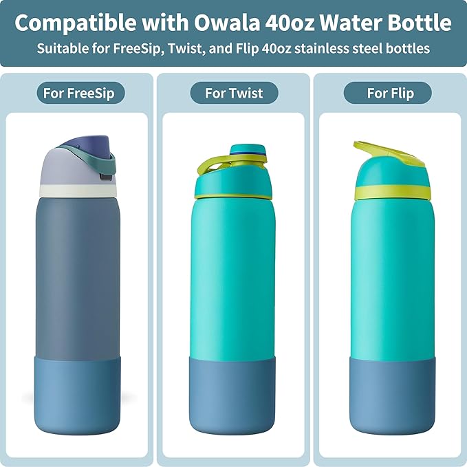 Silicone Water Bottle Boot for Owala 40 oz, Anti-Slip Protective Sleeve for Owala Twist & FreeSip & Flip Stainless Steel Water Bottle, Boot Bottom Base for Owala (Denim Blue)