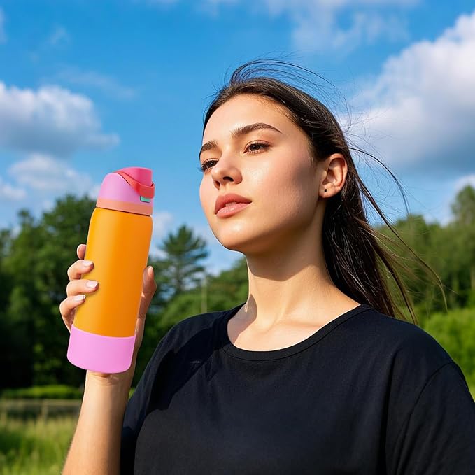 2PCS Silicone Water Bottle Boot, Compatible with Owala 24oz 32oz 40oz, Protective Anti-Scratch & Anti-Dent No Noise Sleeve Cover for FreeSip/Twist/Flip Water Bottles (Tropical, 24oz)