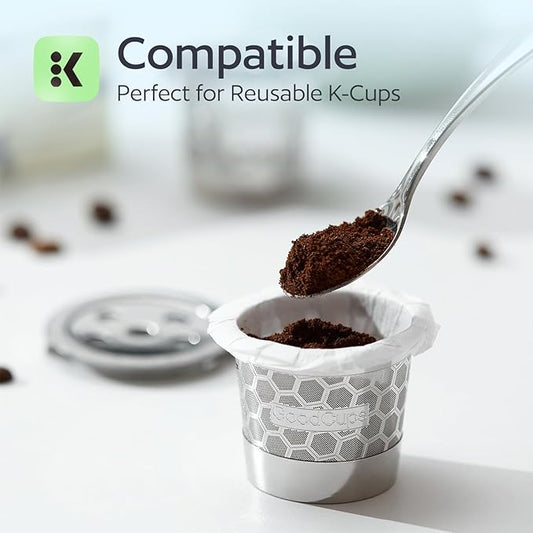 Disposable K Cup Filters, 300 Count Disposable Paper Filters for Keurig Reusable K Cups, White