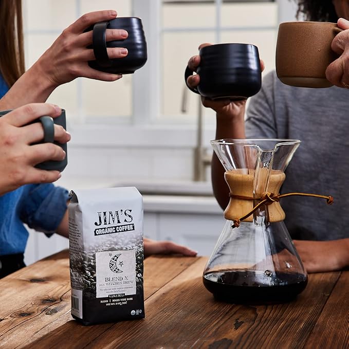 Jim’s Organic Coffee – Blend X AKA Witches Brew: Whole Bean Very Dark Roast (11oz) -100% Arabica Coffee Beans - USDA Certified Organic – Kosher – Regeneratively Grown - Ethically Sourced