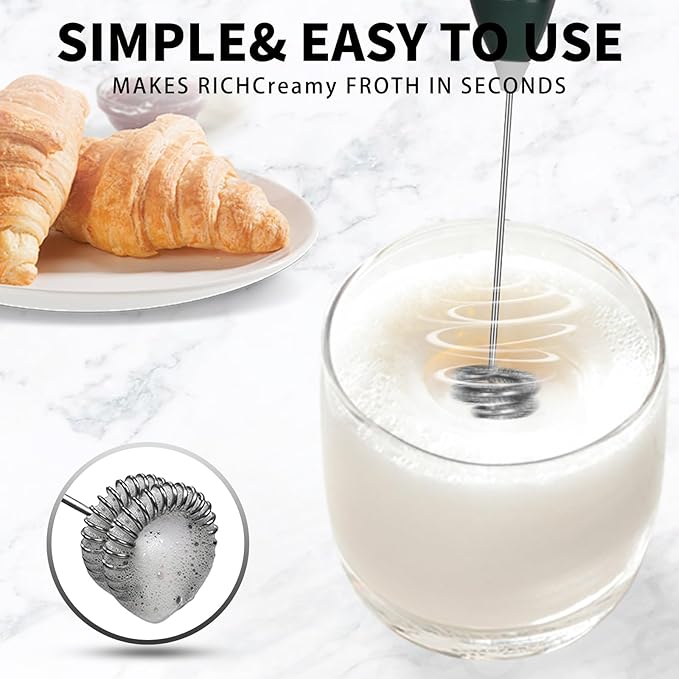3-Speed Rechargeable Milk Frother for Coffee, Baking & Eggs - USB Fast Charging, Portable Frother Wand for Perfect Foam Every Time!(Blackish green, 3-Speed & USB Rechargeable)