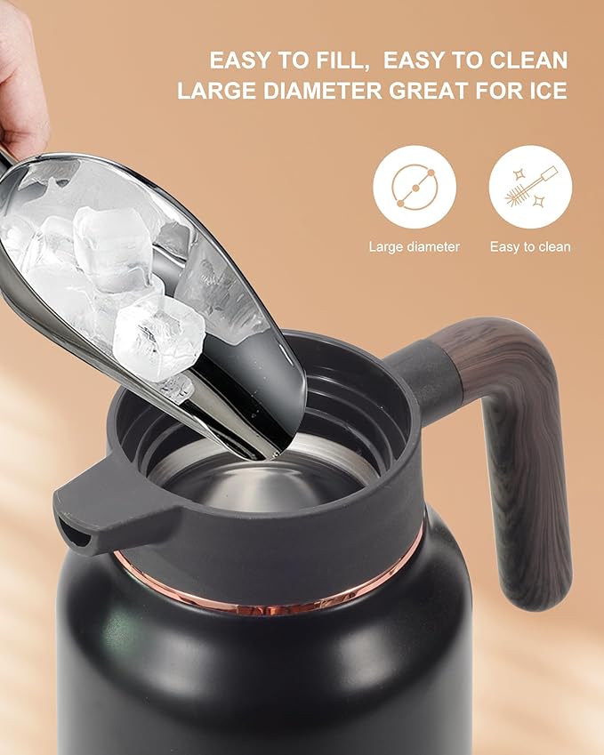Thermal Coffee Carafe 70 oz - 36 Hour Hot Stainless Steel Carafes for Hot Liquids-Insulated Coffee Carafes For Keeping Hot/Cold Coffee, Tea, Water,Milk, Creamer Dispenser for Coffee Bar(Black)