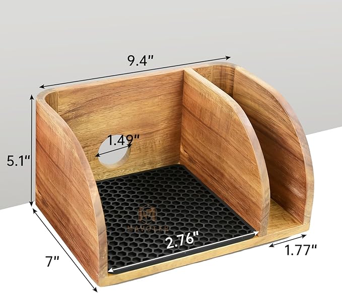 Acacia Coffee Bar Station Organizer Stand, Wooden Pour Over Maker Caddy Storage Organizers, Coffee Filter Holder for Countertop with Heatproof Mat (9.4*7*5.1 inch) Glass Cofee Maker not included