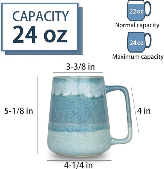 24 OZ Extra Large Ceramic Coffee Mug, Jumbo Coffee Mugs, Big Tea Cups with a Large Handle for Office and Home, Microwave and Dishwasher Safe (24 OZ Light Green)
