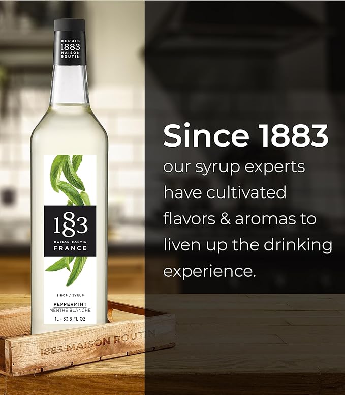 1883 Peppermint Syrup for Drinks, Made in France, 1 Liter Glass Bottle