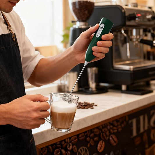 Puraville Rechargeable Milk Frother Handheld, 3 Speeds Electric Whisk Drink Mixer, Type-C Charging BPA Free for Coffee, Latte, Cappuccino, Egg,Cream, Dark Green
