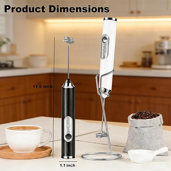Milk Frother Handheld for Coffee, Rechargeable Hand Frother Wand, Electric Whisk 3 Speed Adjustable, Drink Mixer with Stainless 2 Whisks, Foam Maker for Latte Cappuccino Matcha