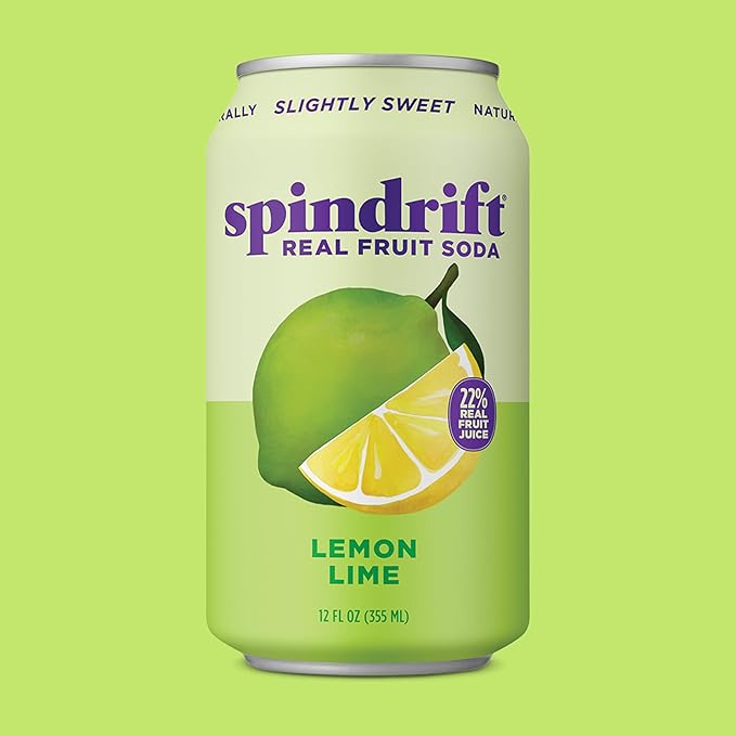 Spindrift "Lemon Lime" Soda, Made with Real Squeezed Fruit, Pack of 12
