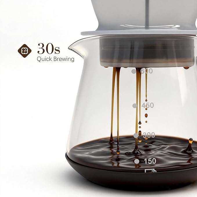 Air Pressure Coffee Maker, Manual Espresso Brewer No Electricity, Portable Handheld Coffee Maker for Home, Office & Travel, 0.3L Glass Pot
