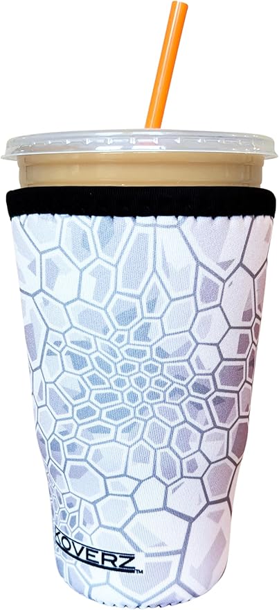 Koverz Iced Coffee Sleeve, Insulated Neoprene Cup Sleeve, Fits a 32 Oz. Coffee Cup, Washable and Reusable, Iced Coffee Accessories, Large Camo White