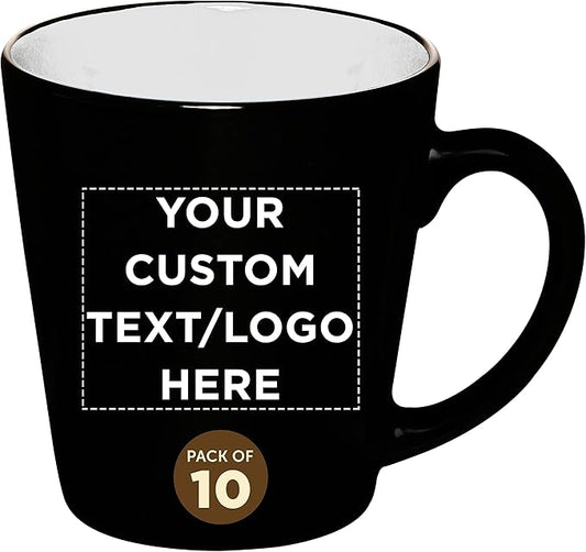 Custom Ceramic Coffee Latte Mugs 12 oz. Set of 10, Personalized Bulk Pack - Perfect for Coffee, Tea, Espresso, Hot Cocoa, Other Beverages - White