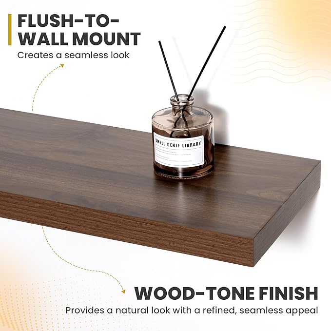 72 Inch Floating Shelves, 9.3" Deep Floating Shelf Wall Mounted, 72" Wall Shelves, Rustic Deep Bookshelf, Large Display Shelves & Storage Shelves for Bedroom, Living Room, Walnut, Set of 2