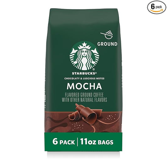 Starbucks Ground Coffee, Flavored Hot or Iced Coffee, Mocha, Six 11 oz Bags