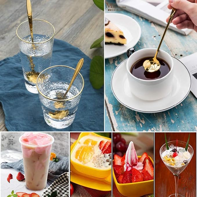 dealcase 4 Pcs Flower Spoon Coffee Teaspoon Set, Drink Stirring Spoon for Tea, Cake, Sugar, Dessert, Ice Cream, Cocktail Stirring, Coffee (Gold)