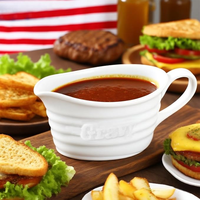 Qlans Large 18 Oz eramic Gravy Boat, with Big Dripless Lip Spout,，Serving Dispenser, Porcelain Pitcher for Sauces, Dressings and Creamer, Large Handle, Microwave and Dishwasher Safe,