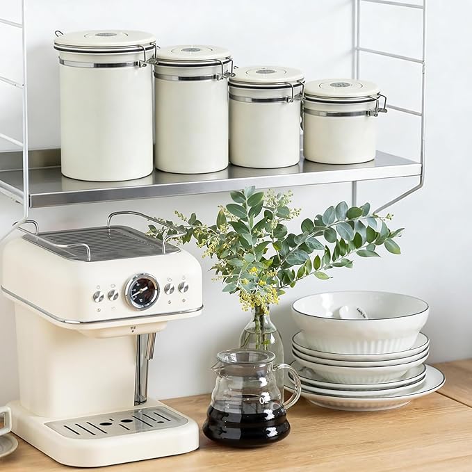 2.8L Airtight Vacuum Coffee Canister, Stainless Steel Storage Container for Coffee Beans and Grounds with Scoop.Suitable for coffee powder, coffee beans, rice, tea leaves, sugar, flour, and grains