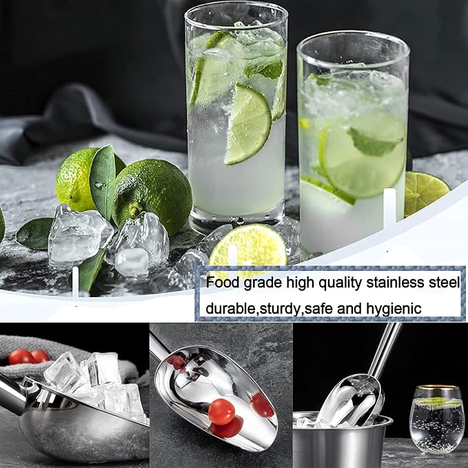NINGVIHE Ice Scoop for Freezer,Metal Ice Scoop,Stainless Steel Food Scoop Kitchen Bar Party Wedding Heavy Duty,Scoops for Pet Food, Cookie Flour,Silver (11in)
