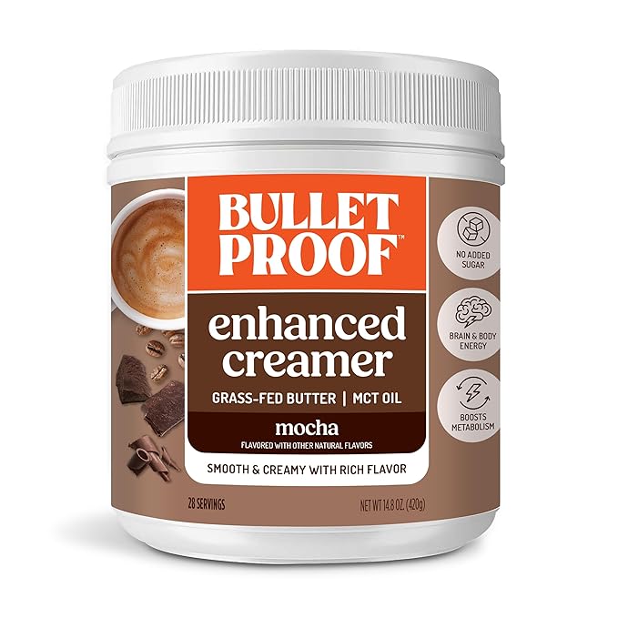 Bulletproof Mocha Creamer, 14.8 Ounces, Keto Coffee Creamer with MCT Oil, Grass-Fed Butter, and Real Cocoa, Supports Brain Function, Packaging May Vary