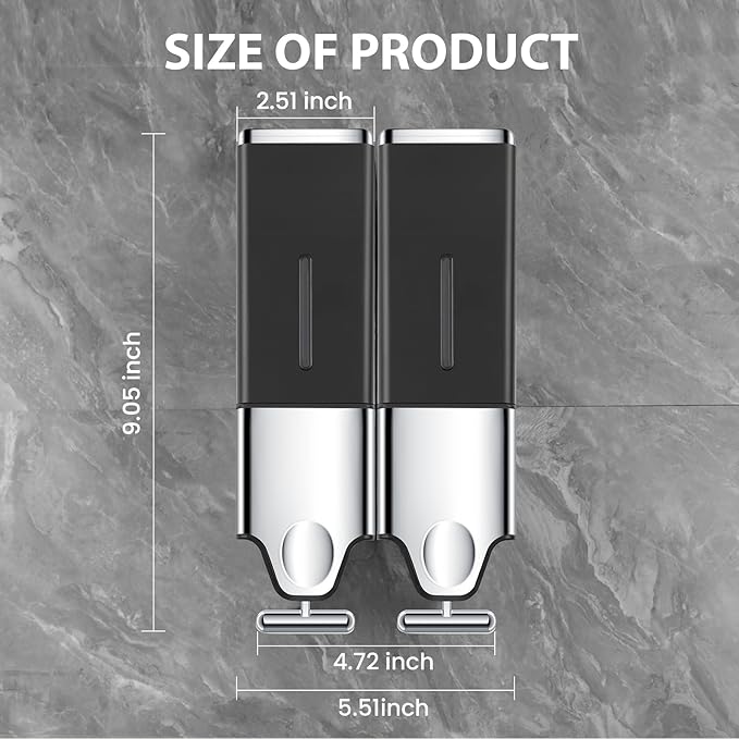 2-in-1 Quadrate Dispensers for The Shower,Shower soap Dispenser,Conditioner Dispenser, Shampoo Dispenser,No Drilled Wall Mounted Distributor,Hotel,Bathroom,Home