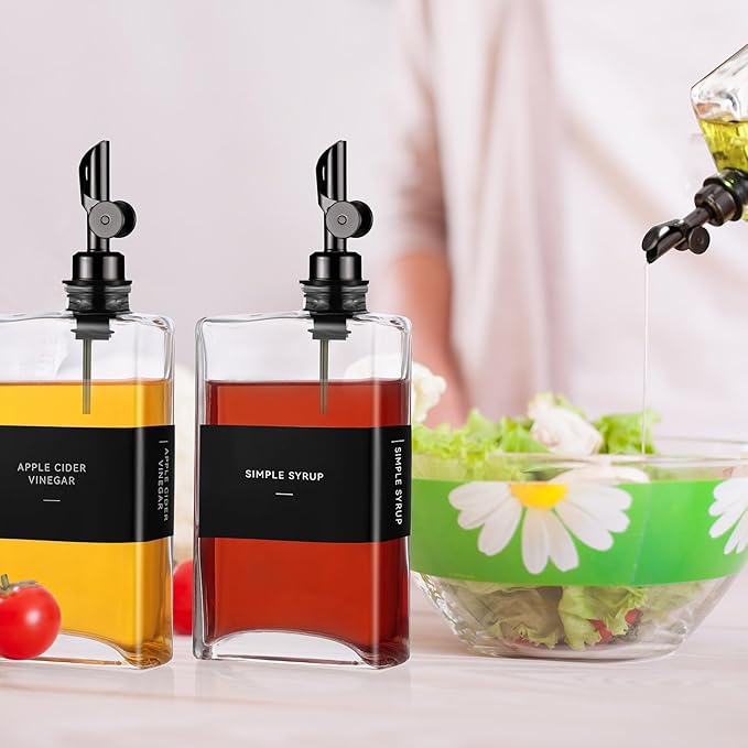 4 Pcs Olive Oil Dispenser for Kitchen, Glass Olive Bottles Oil Seasoning Bottle Set Coffee Syrup Soy Sauce Dispenser(Black,350 ml)