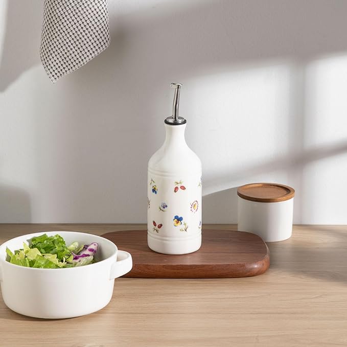 Sweejar Ceramic Olive Oil Dispenser Bottle for Kitchen, 15.5 Oz Relief Opaque Oil and Vinegar Dispenser Bottle with Spout, Suitable for Soy Sauce, Coffee Syrup, Liquids (Garden)