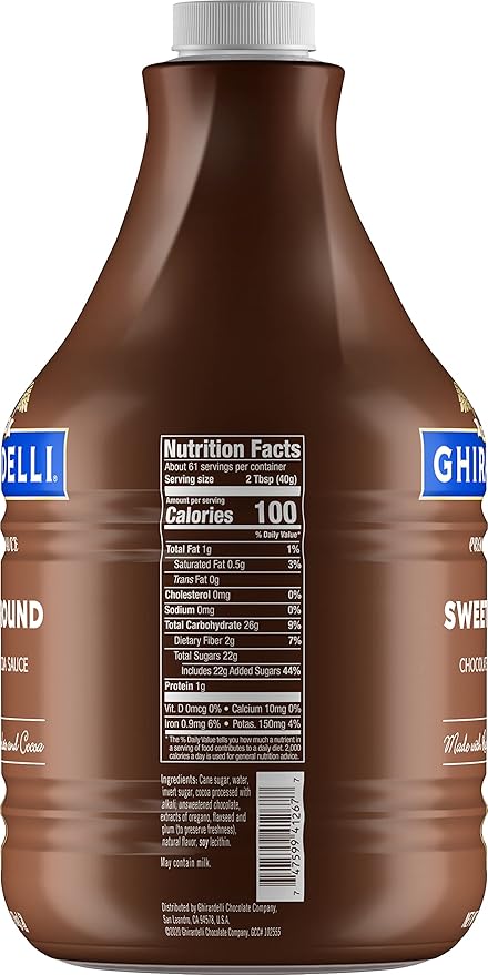 Ghirardelli Sweet Ground Chocolate & Cocoa Sauce 85.9 Ounce Bottle with Ghirardelli Stamped Barista Spoon & Pump