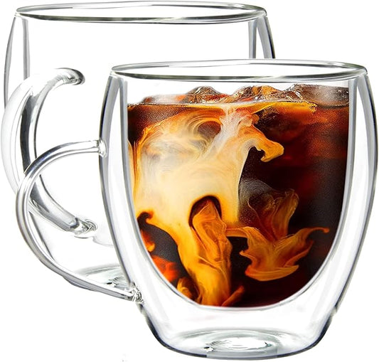 Youngever 2 Pack Glass Coffee Cups, Double Wall Thermo Insulated Coffee Cups, Glass Coffee Mugs (8.5 Ounce)