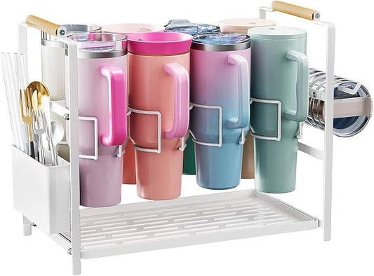 Housolution Water Bottle Organizer Drying Rack for 40 oz Tumbler with Handle, Multifunctional Cup Storage Holder Compatible with Stanley, Owala, Simple Modern and Other Brands, White (Patented)