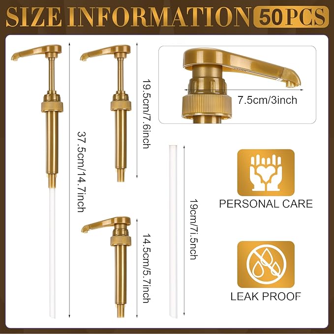 Geetery 50 Pcs Coffee Syrup Pumps Skinny Pumps for 25.4 Oz/750ml Coffee Syrup Bottles for Home Bar Soda Cherry Juice Cocktails(Gold)