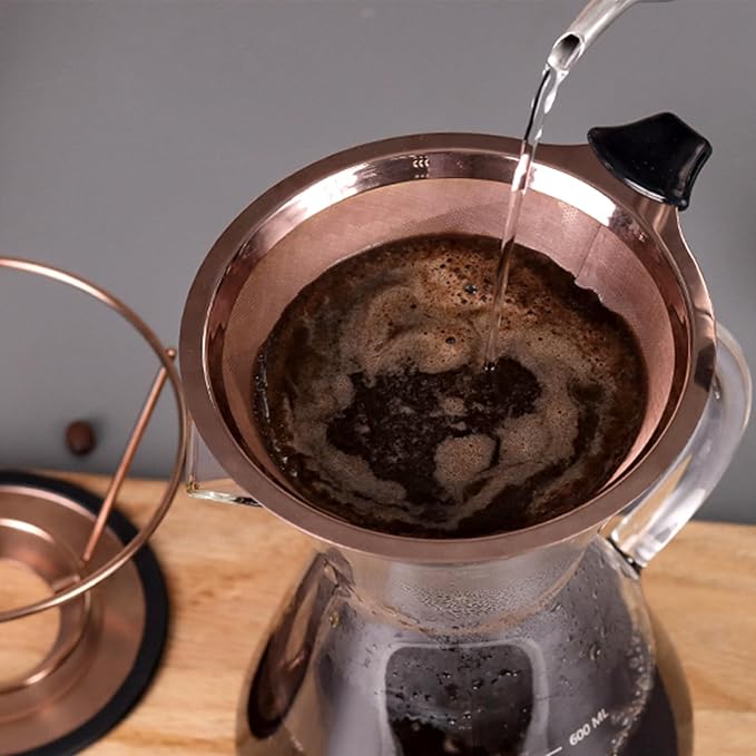 Sivaphe Reusable Coffee Filter Stainless Steel Pour Over Cone Coffee Dripper Paperless Coffee Filter with Removable Stand