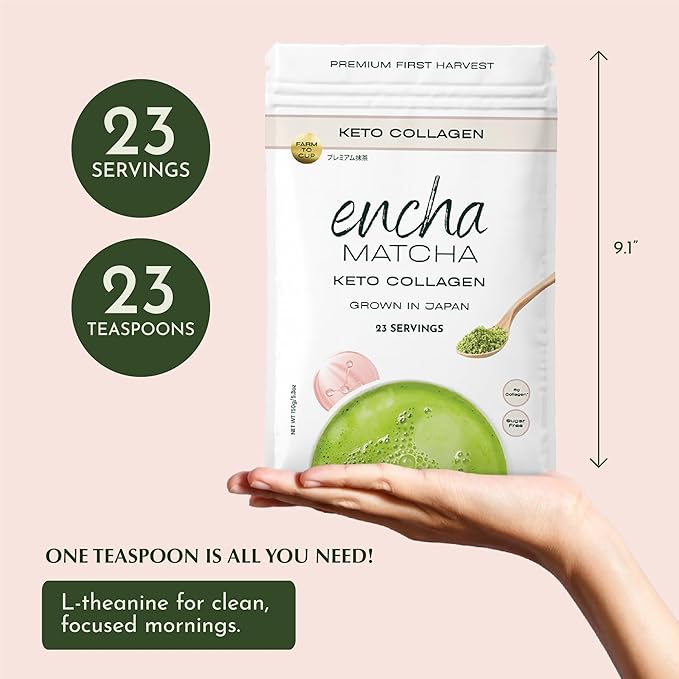 Encha Matcha Latte Powder - Keto Collagen Matcha Powder - First Harvest - Premium Japanese Macha - 150g / 5.3oz