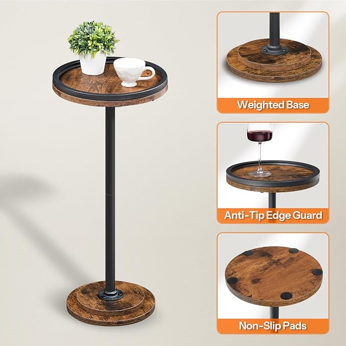 HOOBRO Small Round Side Tables, Set of 2, Drink Tables, Coffee Martini Tables with Pedestal Accent for Small Spaces in Living Room, Bedroom, Sofa Couch, Rustic Brown BF168BZP201