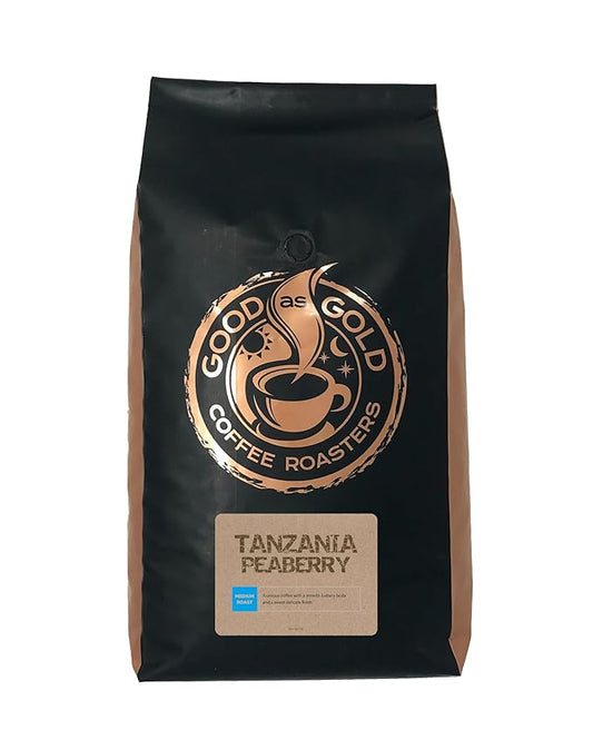 Tanzania Peaberry Coffee - Good As Gold Coffee Roasters - 5lb Whole Bean (Medium Roast) - 100% arabica