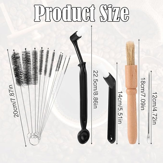 14pcs Coffee Machine Cleaning Brush Set, Wood & Plastic Espresso Grinder Maker Cleaner Kit Multifunctional Brushes for Portafilter Burrs Mugs Bottles Home & Commercial Use