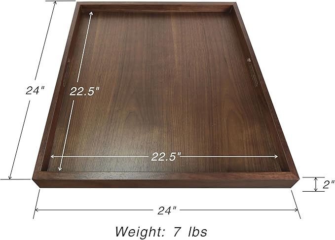 BARsics 24x24 inches Square Walnut Wooden Ottoman Tray, Large Living Room Serving Tray