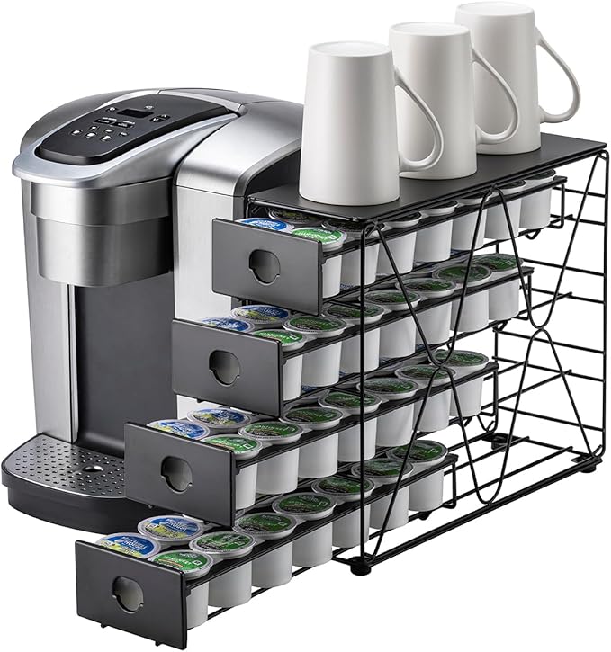 Flagship K Cup Holder for Keurig Pod K Cup Storage 4 Tier K Cup Drawer Organizer for Counter (56 Pods Capacity)