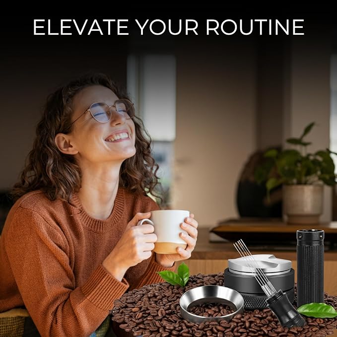 Espresso Accessories Kit – Coffee Distributor & Tamper Leveler Set with WDT Tool and Dosing Funnel | Barista Espresso Tamper Kit Fits 51mm Espresso Machines & Portafilters