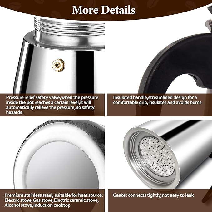 12 Cup Moka Pot Percolator Italian Coffee Maker 600ml Stovetop Espresso Mocha Stainless Steel Greca Coffee Maker Classic Cafe Makers Suitable for Induction Cookers Ceramic Stoves Tummy