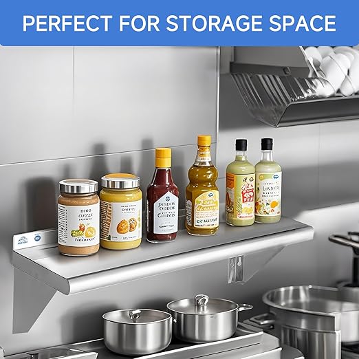 ROCKPOINT Stainless Steel Shelf 14 x 24 Inches 250lb, NSF Metal Commercial Shelves Wall Mount Floating Shelving with Backsplash for Restaurant, Kitchen, Home and Hotel, Silver