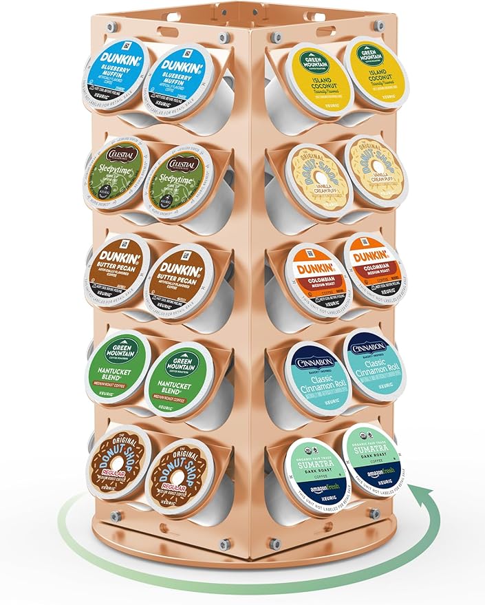 K Cup Holder, Coffee Pod Holder for Keurig – 360° Rotating Aluminum Coffee Organizer for Countertop,Saving Design with Anti-Slip Base for Kitchen or Office,Capacity of 40 Pods,Gold