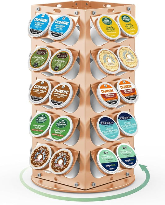 K Cup Holder, Coffee Pod Holder for Keurig – 360° Rotating Aluminum Coffee Organizer for Countertop,Saving Design with Anti-Slip Base for Kitchen or Office,Capacity of 40 Pods,Gold