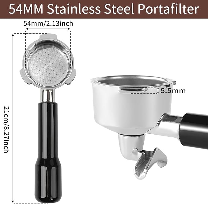 54mm Stainless Steel Portafilter for Bambino, Double Spouts Portafilter with Filter Basket Removal Tool Compatible for Breville Bambino, Bambino Plus, Barista Express, Barista Pro and Infuser