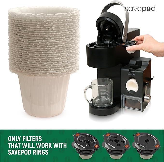 Savepod Disposable Coffee Filters - 100 Count - Made Exclusively for Savepod - Compatible with K-Cup Brewers - Reusable K-Cup Coffee Filters - Single Serve Use