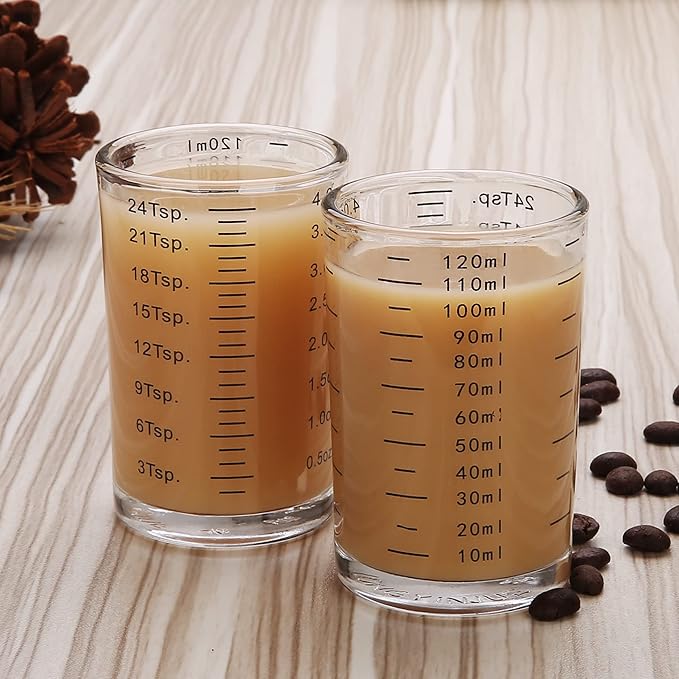 BCnmviku Measuring Cup Shot Glass 4 Ounce/120ML Liquid Heavy High Espresso Glass Cup Black Line (1, Black)