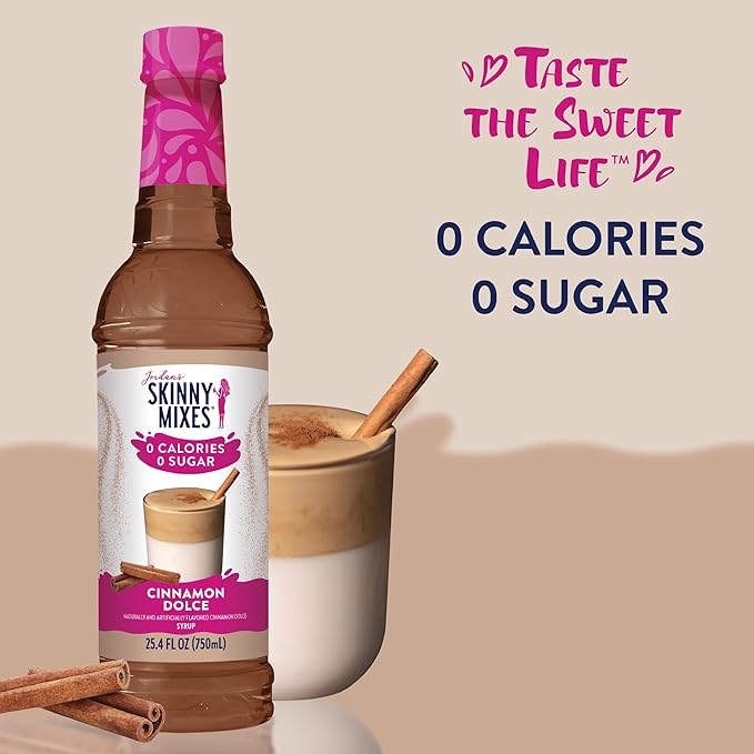 Jordan's Skinny Mixes Syrups Sugar Free Coffee Syrup, Cinnamon Dolce Flavor Drink Mix, Zero Calorie Flavoring for Chai Latte, Protein Shake, Food and More, Gluten Free, Keto Friendly, 25.4 Fl Oz, 1 Pack