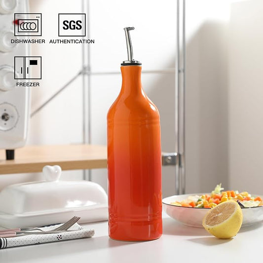 Sweejar Large Ceramic Olive Oil Dispenser Bottle, Opaque Oil Cruet Protects to Reduce Oxidation, Suitable for Storage Vinegar, Soy Sauce & Other Liquids, Pack of 1, 24 Fl Oz(Gradient Orange)