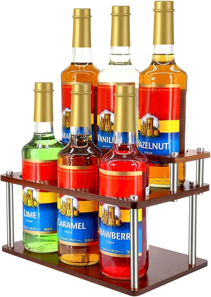 Coffee Syrup Organizer Rack,2-Tier Coffee Syrup Stand Holder for Coffee Station Countertop,6 Bottles Storage Display Shelves for Wine, Dressing Cocktail in Coffee Bar
