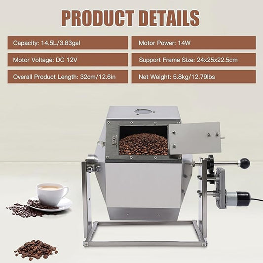 14.5L Commercial Coffee Bean Roaster Stainless Steel Coffee Bean Baking Machine Automatic Rotary Gas Burner Drum Roaster Machine