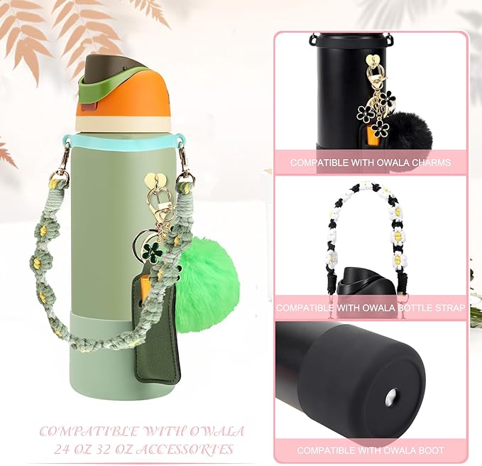 Compatible for Owala Accessories Bundle: Silicone Boot for 24oz & 32oz Bottles, Charms, Handle,Strap, Rubber Bottoms, and Decorative Add-ons for Your Compatible for Owala Water Bottle, Camo Cool